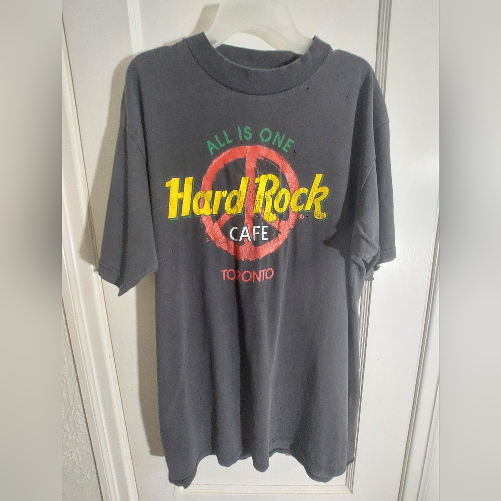 Vintage 90s Hard Rock Cafe Peace Sign Toronto Size L Grunge Distressed Alt Goth